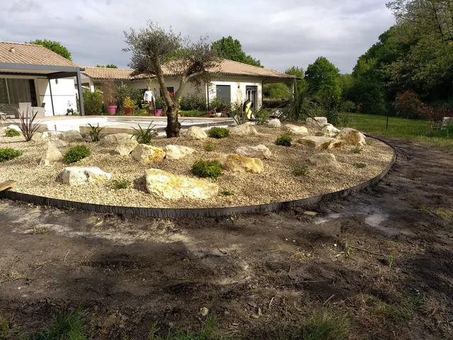 Jardin minéral autour d’un olivier